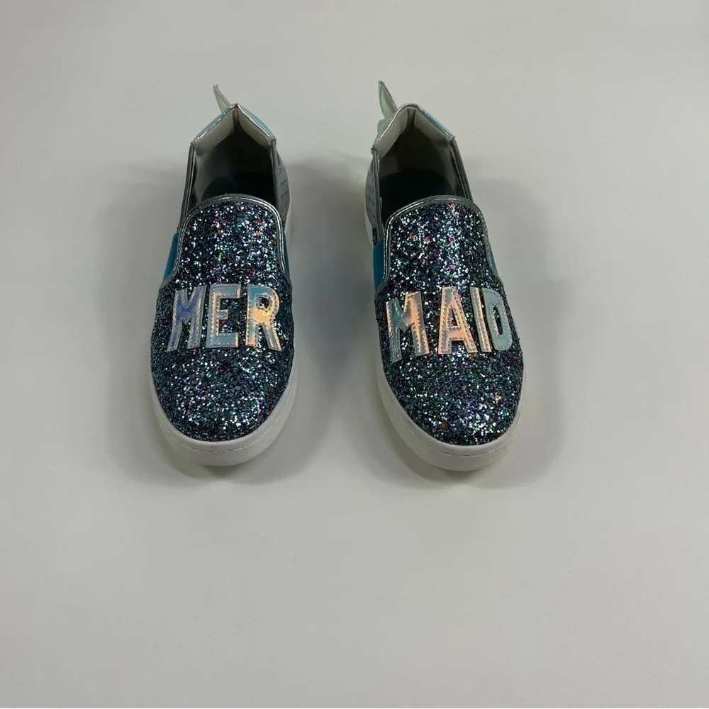 Sam Edelman Girls size 5 Slip on Sneaker Shoes Mermaid Blue Sparkle Glitter